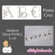 Matriz de alfabeto floral em ponto cruz para bordar à máquina.