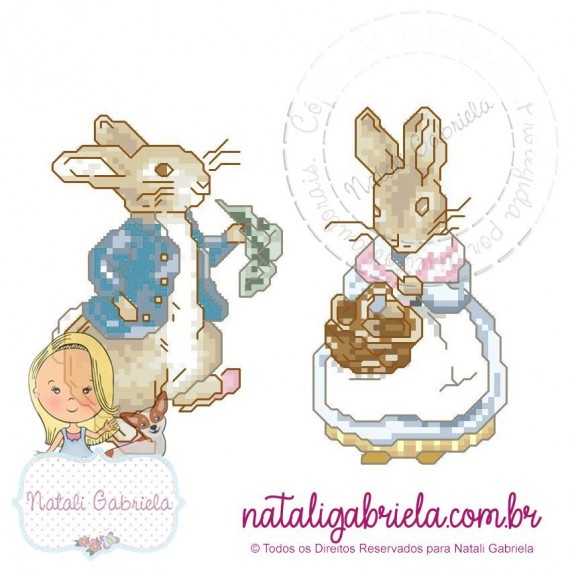 Matriz de Bordado Coelhos Peter e Beatrix Ponto Cruz NG1