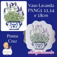 Matriz de vaso com Lavandas em ponto cruz para bordar à máquina.