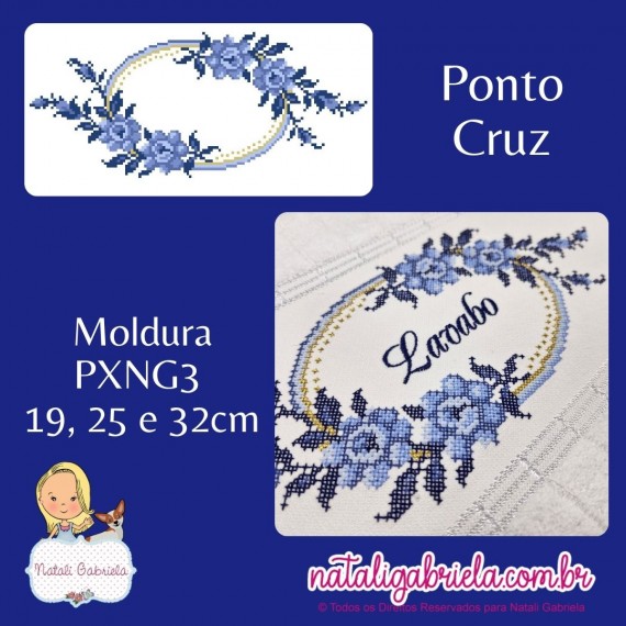 Matriz de Moldura Floral  em ponto cruz para bordar à máquina.